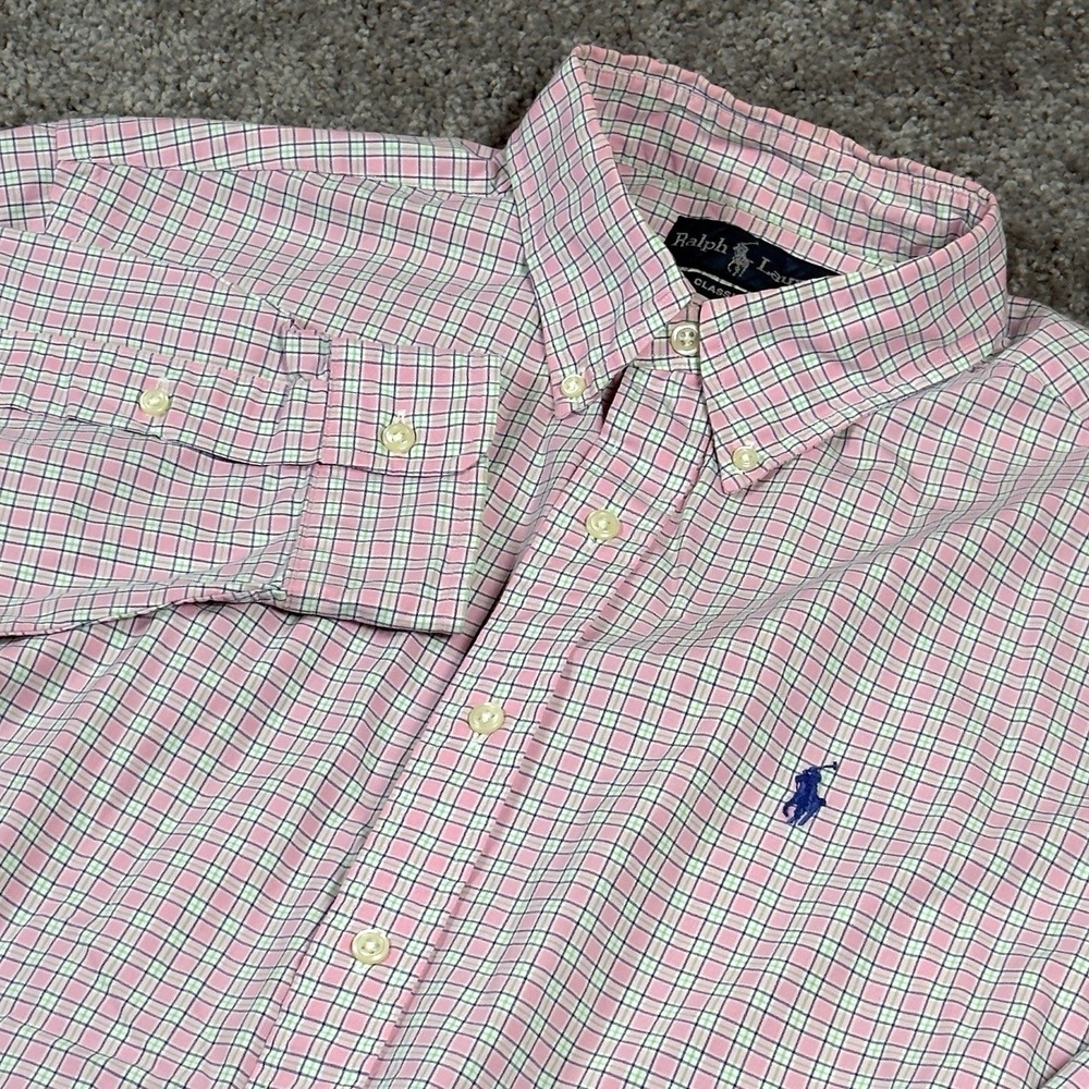 Ralph Lauren Shirt Men L Pink Multi Color L/S Button Down Up Plaid Easter